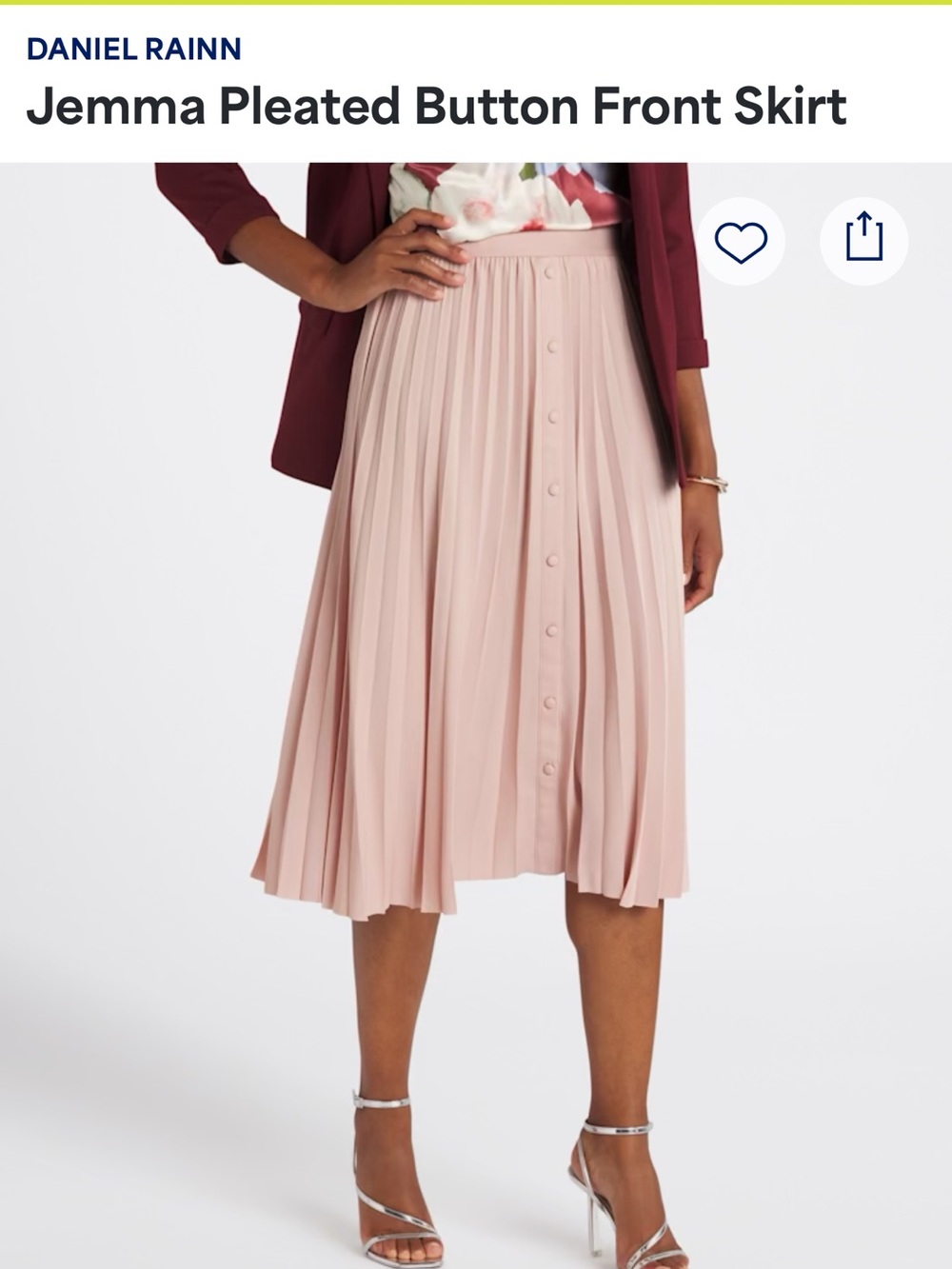Daniel Rainn Jemma Pleated Button-Front Skirt in Blush🌸